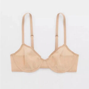 AERIE Real GoodSMOOTHEZ Mesh Unlined Balconette Bra Size 34B In Nude NWT